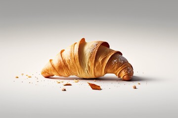 buttery croissant with a bite taken out of it on a plate. Generative AI