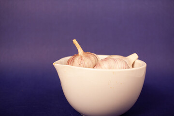 garlic on a blue background