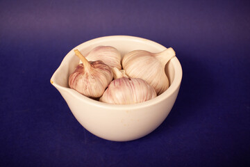 garlic on a blue background