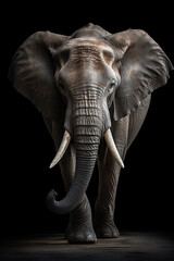 Fototapeta na wymiar elefante de vista frontal, fundo preto