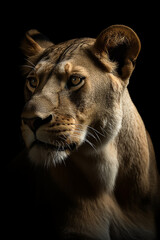 Fototapeta na wymiar leão fêmea, fundo preto
