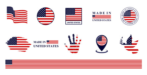 United States national flags icon set. Labels with USA flags. Vector illustration