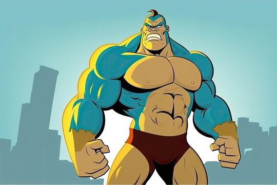 muscular man in a cartoon style. Generative AI