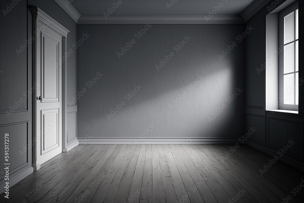 Poster an empty room with a door and a window. generative ai