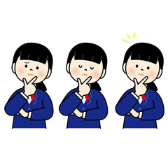 考えている女子学生　セット1