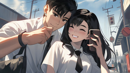 Fototapeta premium anime style student drawing