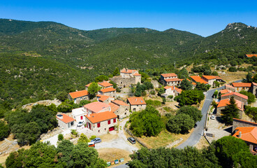 Fototapeta premium Aerial view on the city Marcevol. Eastern Pyrenees. France