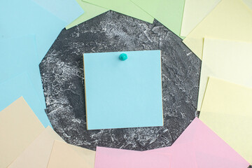 top view colorful stickers on the gray background student paper college lesson notepad pen study...
