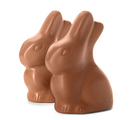 Chocolate Easter bunnies isolated on white background