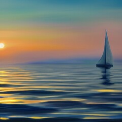 Fototapeta na wymiar Boat sailing among new horizon at sunrise. Life is a journey conceptual illustration. Generative AI 