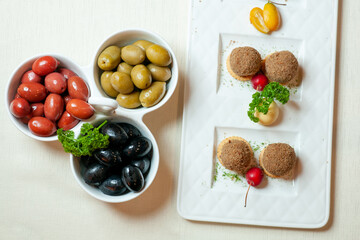 top view delicious meatballs with olives on white background meat color dinner dish food