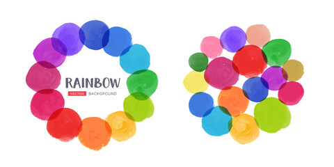 虹色の円形フレーム・背景／水彩絵具のテクスチャ