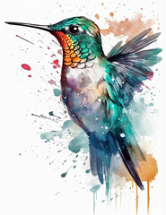 Obraz premium Hummingbird, birds, logo design, watercolor, beautiful. Generative AI