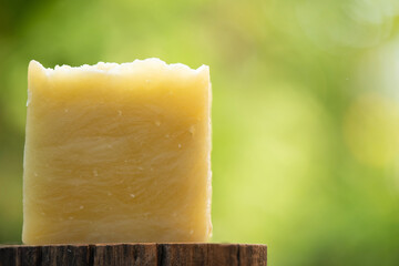 Neem soap on nature background.