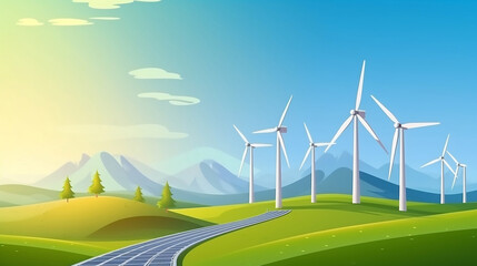Fototapeta na wymiar wind turbine and solar panels on field. Nature, sustainable, energy. Created using generative AI.