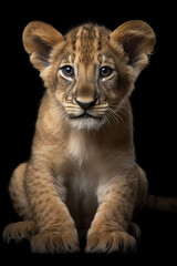 Obraz na płótnie Canvas filhote de leão, fundo preto,
