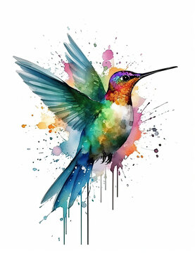 Hummingbird, birds, logo design, watercolor, beautiful. Generative AI