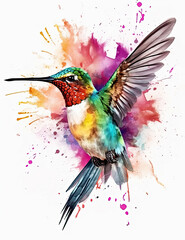 Obraz premium Hummingbird, birds, logo design, watercolor, beautiful. Generative AI