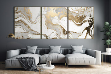 interior de sala designer pôster Arte branco ouro preto Moderno