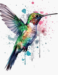 Obraz premium Hummingbird, birds, logo design, watercolor, beautiful. Generative AI