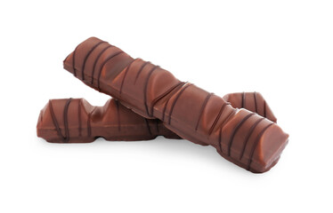 Two tasty chocolate bars on white background