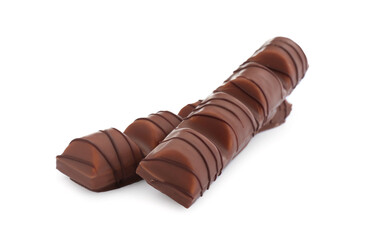 Two tasty chocolate bars on white background