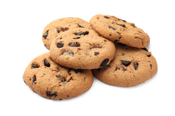Delicious chocolate chip cookies isolated on white
