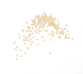 Soy Bean flying explosion, yellow grain beans explode abstract cloud fly. Beautiful complete seed pea soy bean splash in air, food object design. Selective focus freeze shot black background isolated