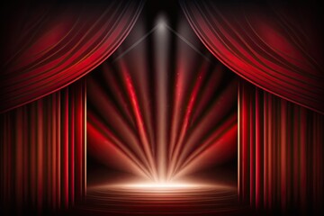 stage with a red curtain and spotlight. Generative AI