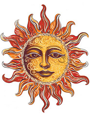 Sun Face, Tarot Style, Mystical, Logo Design, T Shirt Design. Generative AI