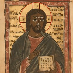 Simulated Illuminated Manuscript with Dark Skinned Jesus Christ Portrait Illustration [Generative AI]