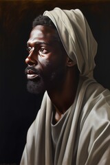 African Man in Biblical Robes Realistic Painterly Portrait Illustration [Generative AI]