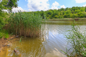 Lake, natural body of water in Eastern Europe. Background with selective focus