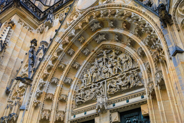 Fototapeta premium Details of the exterior of the Gothic Catholic Cathedral of St. Vitus, Wenceslas and Vojtech in Prague Castle