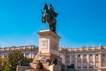 Monument to Monument to Felipe IV at Plaza de oriente in Madrid, Spain