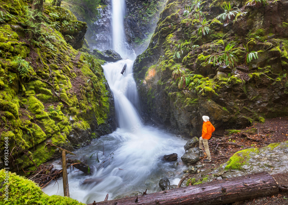 Sticker Hiker near waterfall