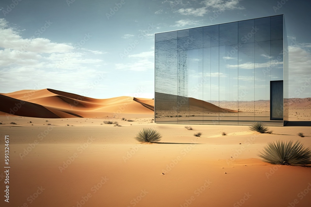 Canvas Prints solitary building standing in the middle of a vast desert landscape. Generative AI