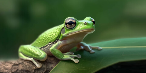 Charming Rainforest Frog on a Lush Leaf, A Captivating Portrait of Nature's Beauty.  Generative ai.