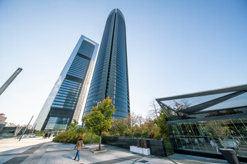 Cuatro Torres Business Area in Madrid with blue sky, spain