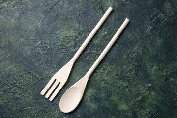 top view plastic utencils on dark background knife plastic cutlery fork dinner food kitchen