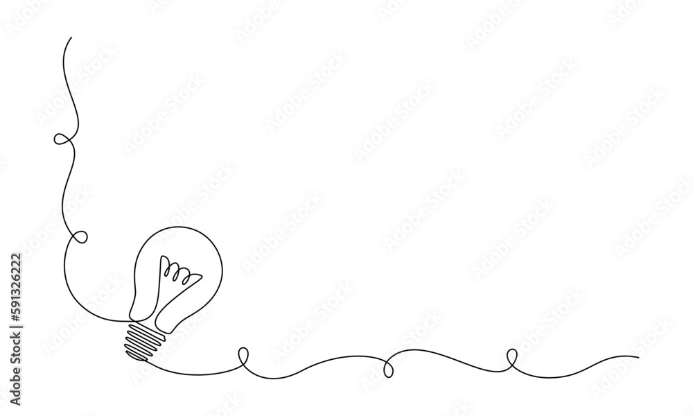 Poster light bulb in one continuous line drawing. brainstorm and education symbol or innovation creative co