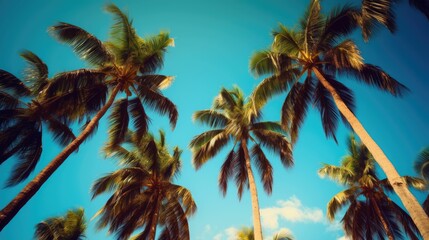 Fototapeta na wymiar Palm Trees against a Bright Blue Sky Wallpaper