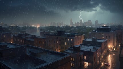 Romantic cityscape during thunderstorm