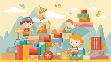 Kids building houses with blocks