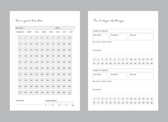 2 set of 30 Days challenge and 100 days goal tracker Planner. Cute style with Sean and Sea partners. Plan your day make dream happen.	
