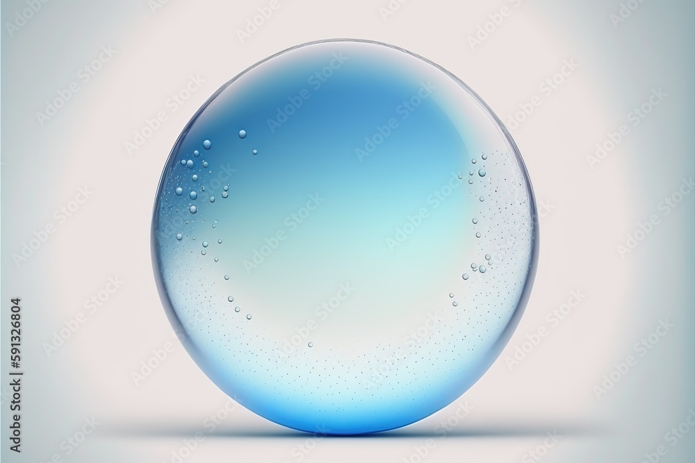 Poster closeup macro iridescent clear and transparent round water sphere with air bubbles inside on white i