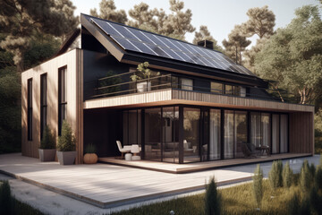 Fototapeta na wymiar modern house with solar panels. generative ai