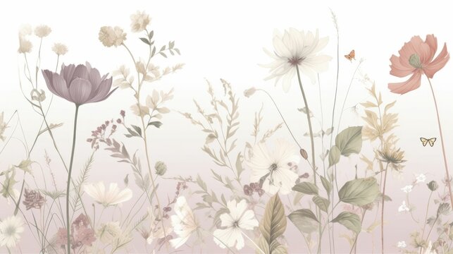 Delicate floral illustrations wallpaper