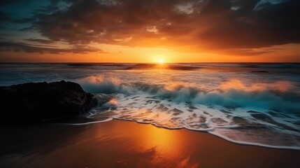 Obraz premium Beautiful sunset on the beach with ocean