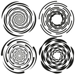 Spiral, swirl, twirl element set. Rotating circular shape. Vector illustration.